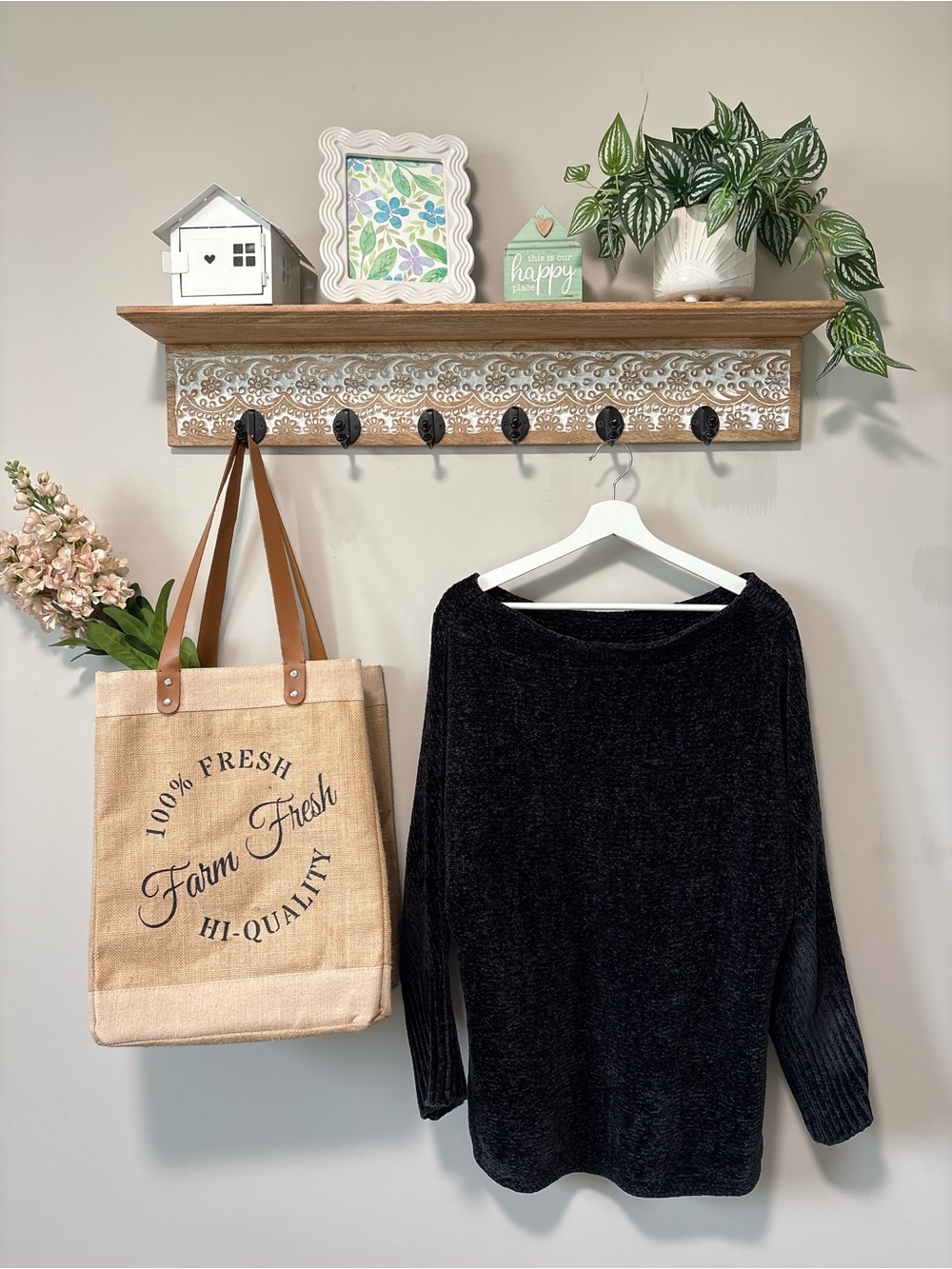 Black Chenille Long Sleeve Top